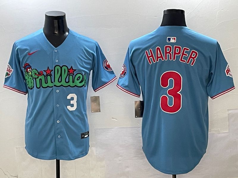 Men Philadelphia Phillies #3 Harper Light Blue three generations Joint Name 2025 Nike MLB Jersey style 4